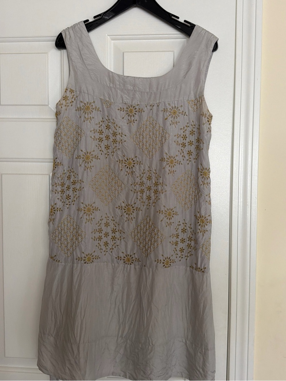 Johnny Was Sleeveless dress grey w/ Gold Embroidery